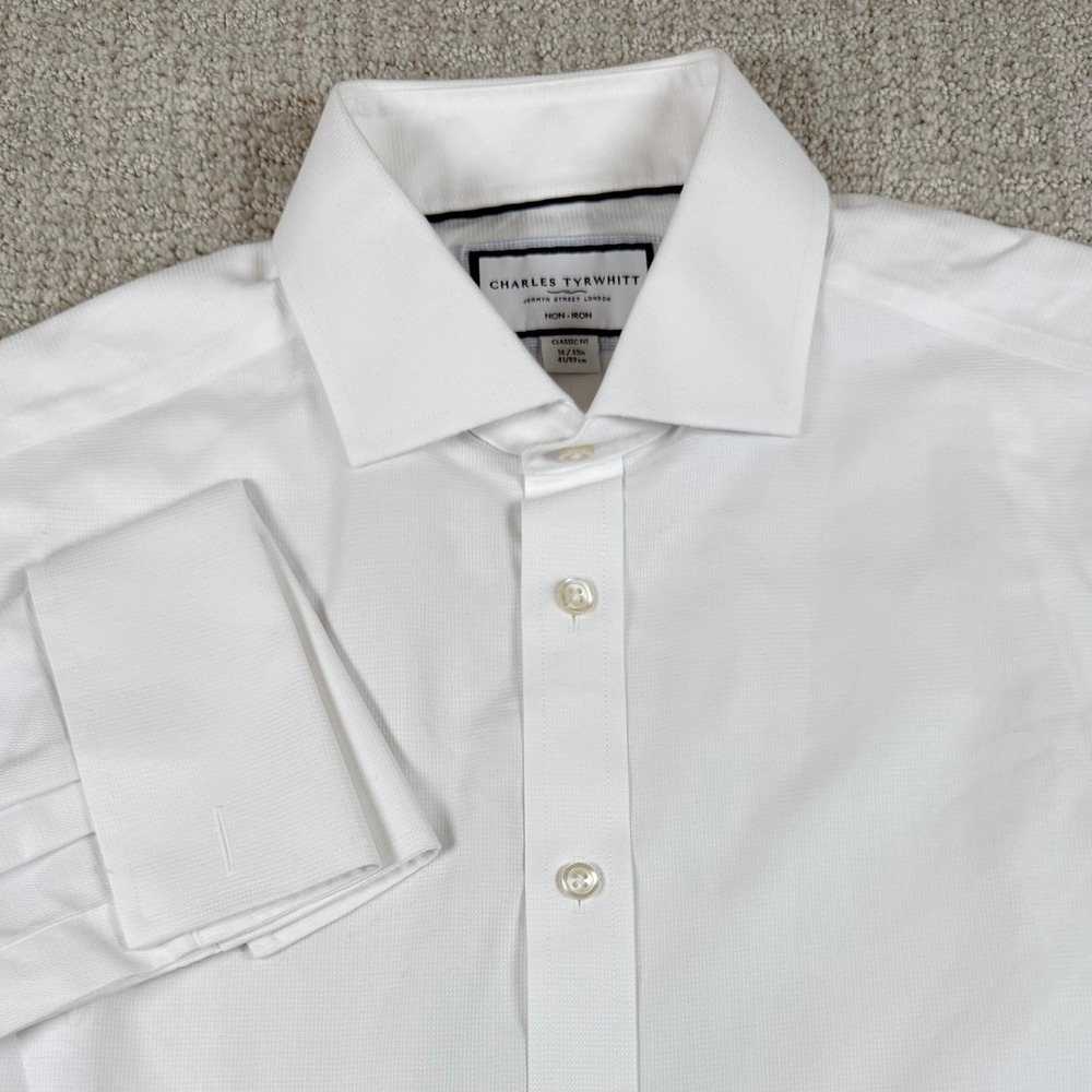 Charles Tyrwhitt Mens 16/35 White Classic Fit French Cuff Non-Iron Dress Shirt